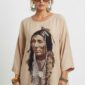 Beiges Oversize Damen Tunika Kleid mit Indianer Print Großhandel