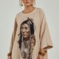 Beiges Oversize Damen Tunika Kleid mit Indianer Print Großhandel