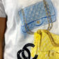 Damen Shirt Weiß mit Strass und Digitaldruck Tasche Print aus Baumwolle mit dekorativen Strassdetails
