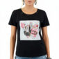 Shirt Schwarz mit Strass Damen Shirt mit Fashion Print und dezenten Strassteinen