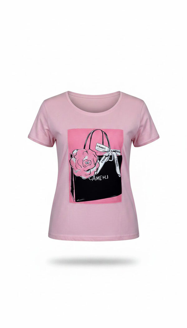 Rosa Boutique Shirt Vorderseite Großhandel Rosa Boutique Shirt mit Fashion Print und Strassteinen vorne