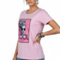 Rosa Damen Shirt mit Fashion Print und dezenten Strassteinen vorne