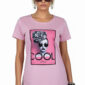 Rosa Damen Shirt mit Fashion Print und dezenten Strassteinen vorne