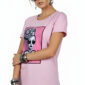 Rosa Damen Shirt mit Fashion Print und dezenten Strassteinen vorne