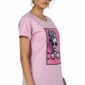 Rosa Damen Shirt mit Fashion Print und dezenten Strassteinen vorne