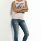Detail Hunde Print mit Strass rosa Damen Top Großhandel