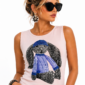 Rosa Damen Top Großhandel mit Teddy Print und Strass Vorderansicht