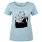 Hellblaues Damen Shirt mit Strass und Taschen Print für Großhandel aus Baumwolle