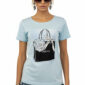 Hellblaues Damen Shirt mit Strass und Taschen Print für Großhandel aus Baumwolle