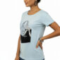 Hellblaues Damen Shirt mit Strass und Taschen Print für Großhandel aus Baumwolle