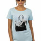 Hellblaues Damen Shirt mit Strass und Taschen Print für Großhandel aus Baumwolle
