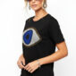 Schwarzes Damen Shirt Großhandel Evil Eye Print Detailansicht