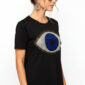 Schwarzes Damen Shirt Großhandel Evil Eye Print Detailansicht