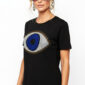 Schwarzes Damen Shirt Großhandel Evil Eye Print Detailansicht