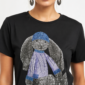 Schwarzes Damen Shirt Großhandel mit Teddy Print und Strass im LOT für Boutique Mode