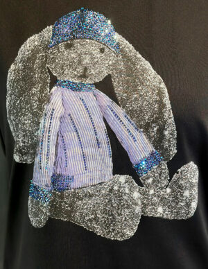 Teddy Print mit Strass auf schwarzem Damen Shirt Großhandel Detailansicht