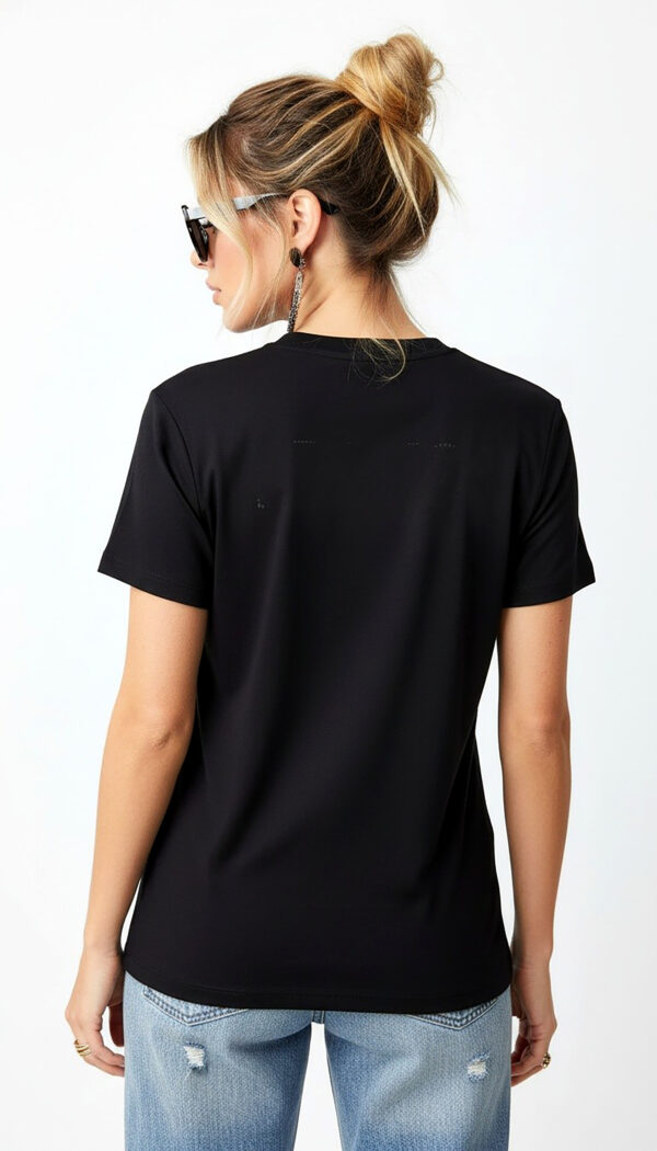 Schwarzes Damen Shirt Rückansicht Rückansicht schwarzes Damen Shirt Großhandel für Boutique Mode