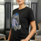 Teddy Print mit Strass auf schwarzem Damen Shirt Großhandel Detailansicht