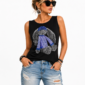 Schwarzes Damen Tank Top mit Strass Hund Print Großhandel Vorderansicht