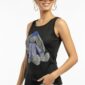 Schwarzes Damen Tank Top mit Strass Hund Print Großhandel Vorderansicht
