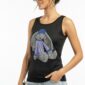 Schwarzes Damen Tank Top mit Strass Hund Print Großhandel Vorderansicht