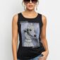 Schwarzes Damen Top Großhandel mit Dog Print und Strass Vorderansicht