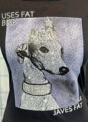 Schwarzes Damen Top Großhandel Dog Print Detail Strass