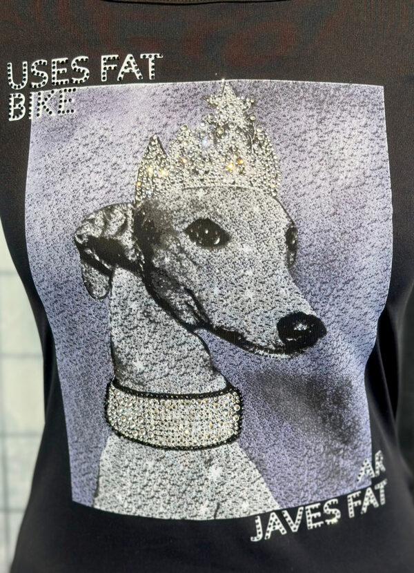 Dog Print Strass Detail Damen Top Schwarzes Damen Top Großhandel Dog Print Detail Strass