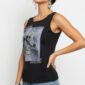 Schwarzes Damen Top Großhandel Dog Print Detail Strass