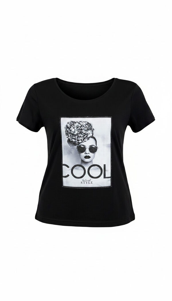Shirt Schwarz mit Strass Cool Print Damen Shirt Schwarz mit Strass Damen Shirt mit Cool Fashion Print und dezenten Strassteinen