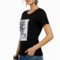 Shirt Schwarz mit Strass Damen Shirt mit Cool Fashion Print und dezenten Strassteinen