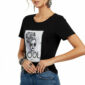 Shirt Schwarz mit Strass Damen Shirt mit Cool Fashion Print und dezenten Strassteinen