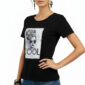 Shirt Schwarz mit Strass Damen Shirt mit Cool Fashion Print und dezenten Strassteinen