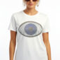 Weißes Damen Shirt Großhandel mit Evil Eye Print und Strass Vorderansicht