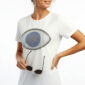 Weißes Damen Shirt Großhandel Evil Eye Print Detail Strass