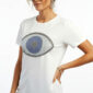 Weißes Damen Shirt Großhandel Evil Eye Print Detail Strass
