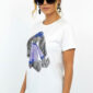 Weißes Damen Shirt Großhandel mit Teddy Print und Strass Vorderansicht