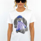 Weißes Damen Shirt Großhandel mit Teddy Print und Strass Vorderansicht