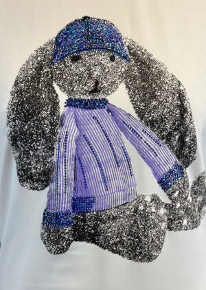 Weißes Damen Shirt Großhandel mit Teddy Print und Strass Vorderansicht