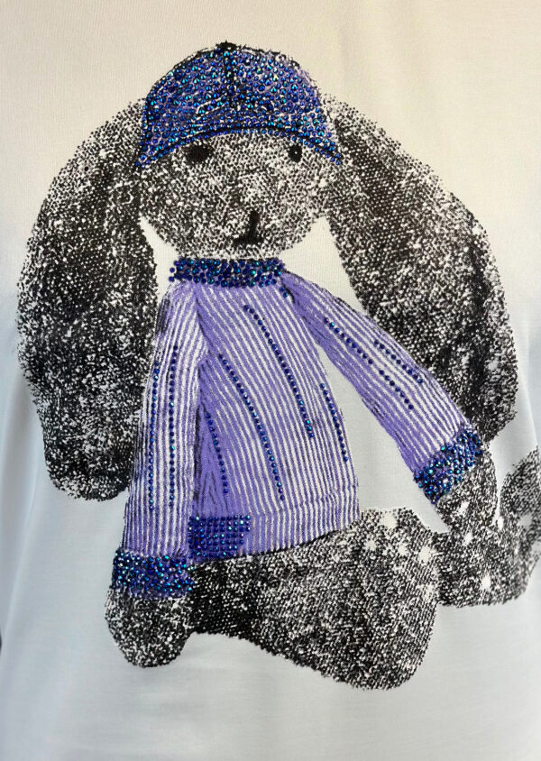 Weißes Damen Shirt Großhandel Teddy Print Strass Weißes Damen Shirt Großhandel mit Teddy Print und Strass Vorderansicht