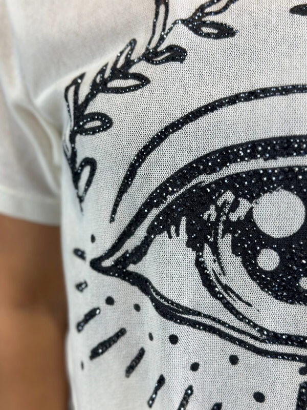 Weißes Oversize Damen T Shirt mit Strass Auge Print weißes oversize damen t shirt mit strass auge print