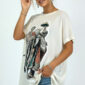 Weißes Oversize Damen T Shirt mit Strass Elefant Print Großhandel