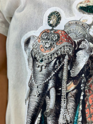 Weißes Oversize Damen T Shirt mit Strass Elefant Print Großhandel