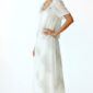 Beige Oversize Damen Blusen Rock Set mit Strass und transparenten Ärmeln