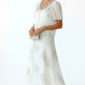 Beige Oversize Damen Blusen Rock Set mit Strass und transparenten Ärmeln