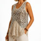 Beiges Häkeltop Großhandel, Boho Strick Top mit Pailletten Netzstrick und floraler Häkelspitze, rosemodee.de