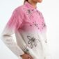 Bestickte Baumwollbluse mit Farbverlauf und Strass in Rosa-Weiß