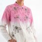 Bestickte Baumwollbluse mit Farbverlauf und Strass in Rosa-Weiß