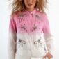 Bestickte Baumwollbluse mit Farbverlauf und Strass in Rosa-Weiß