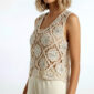Boho Blumen Häkel Top mit Pailletten, Perlen und Steinen in Naturbeige im Ibiza Style